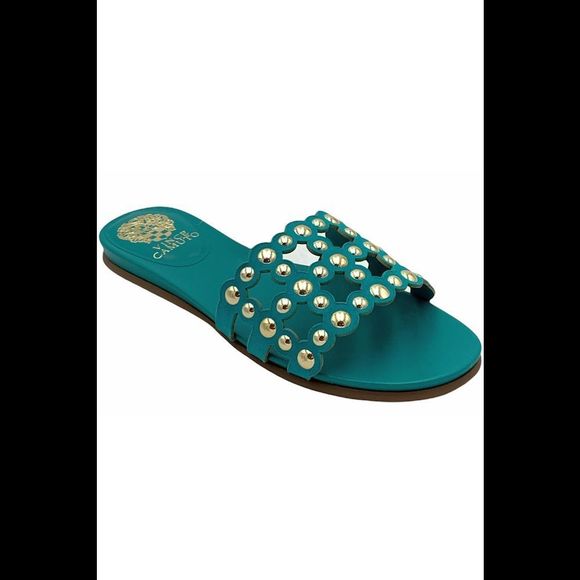 Vince Camuto Leather Studded Slide Sandals Ellanna Cozumel - Medium - Picture 2 of 5